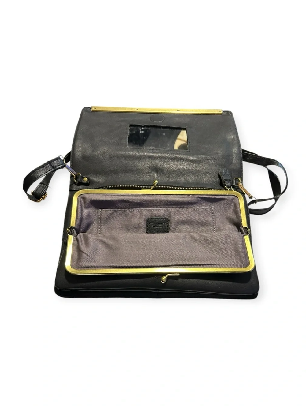 Madewell Mirror Black Leather Adjustable Strap Bag/Clutch Crossbody
